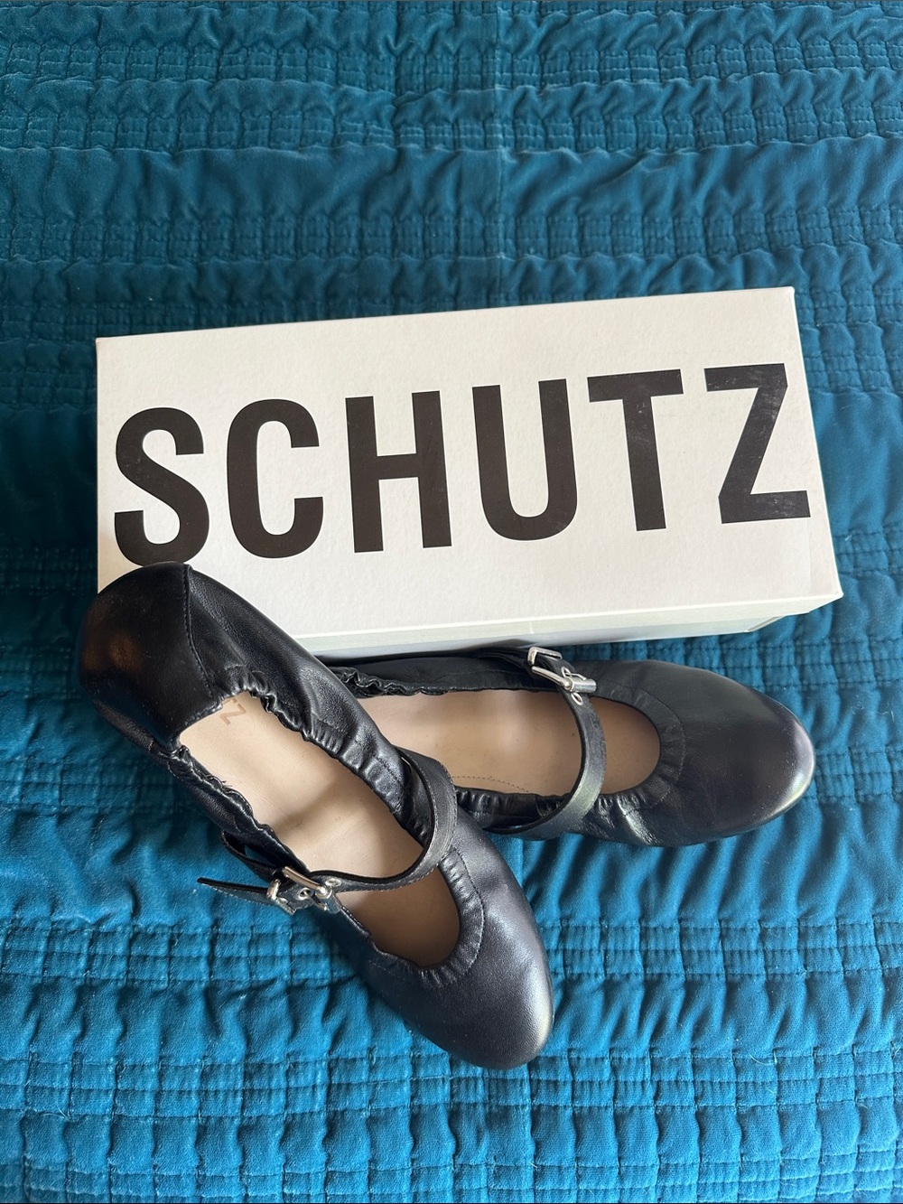 SCHUTZ Black Leather Mary Jane Ballet Flats